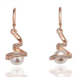 18K Rose Gold Platinum Plated Tassel Women Pearl dangle Drop Earrings Genuine Austrian Crystal Fashion Jewellery for Women2228