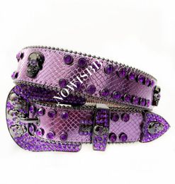 Punk Skull Rhinestone Simon Belts Luxury Brand Men Black Leather Strap Western Cowboy Crystal Studded Diamond Bling Belt Women5884855