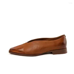 Dress Shoes 2023 Spring Women Pumps Natural Leather 22-24.5cm Sheepskin Pigskin Full Square Toe Retro Low Heel Mid-cut