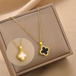 fashion Stylish and Simple Double Sided Four Leaf Grass Titanium Steel Necklace for Women's Light Luxury High End Fashion Style Popular Online Versatile Collar Chain