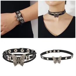 Charm Bracelets Fashion Leather Bracelet Dark Wind Punk Butterfly European And N Retro Multi-layer Rock Necklace