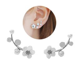 Stud 1Pair Korean Women Earrings Trendy Faux Pearl Twig Ear Studs Golden Colour Silver For Girls Fashion Jewelry224Z