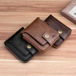 Wallets Vintage Men Wallet Short Purse Hasp Zipper Card Case Solid Color PU Leather High Quality Durable Convenient Male