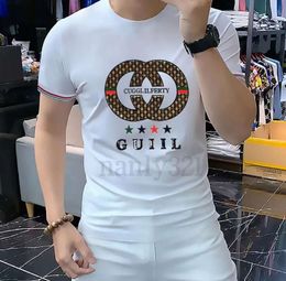 Fashion trend Men's T-shirts Summer New European Goods Short-sleeved T-shirt Round Neck Shirt Trendy Comfortable All-match Sequin Embroidery Topwgdi