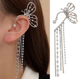 Backs Earrings Korean Tassel Butterfly Without Ear Holes Simulation Pearl Cuff Statement For Women