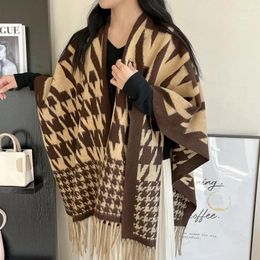 Scarves Korean Fashion Designer Brand Poncho Autumn Winter Warm Scarf Women Houndstooth Plaid Scarfs Casual Shawls Coat