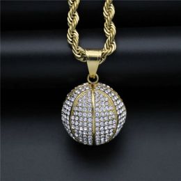 laces Gold Colour Iced Out Chain Cubic Zircon 3D Basketball Pendant Necklace Men Women Gift Hip Hop 14k Yellow Gold Party Jewellery
