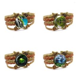 Bangle Glass Cabochon Multilayer Brown Leather Bracelet Time Stone Jewelry Beautiful Scenery For Girls Gift Pretty