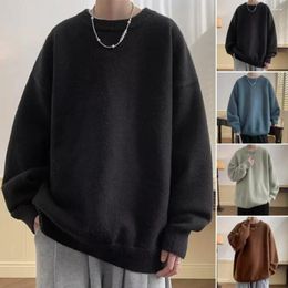 Men's Sweaters O Neck Sweater Round Solid Color With Elastic Cuff Thick Soft Pullover For Fall Spring Casual Loose Fit Style
