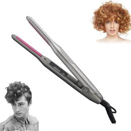 Straighteners Mini Portable 2 in 1 Ceramic Hair Straightener Curler Narrow Plate Flat Iron for Men Short Beard Led Display Straightening Tool