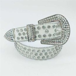 52% Belt Designer New men's white shiny ball studded with diamonds punk head sequined women's belt