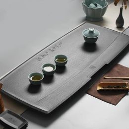 Tea Trays Engraved Chinese Words Weighted Black Stone Table Water Draining Copper Outlet Pipe Heavy Boat 25kg For Kungfu Set