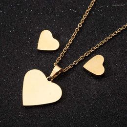 Pendant Necklaces Simple Heart Stainless Steel Necklace For Women Men Choker Stud Earrings 2 Colours Jewellery Set Neck Chain Boho Gift