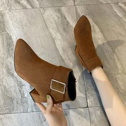 Boots Booties Suede Pointed Toe Footwear Very High Heels Short Shoes For Woman Heeled Brown Women's Ankle Rock Sale Pu In 39