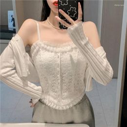 Women's Tanks Lace Pleated Hollow Out Slip Camis Women Clothes Elastic Waist Trend Sexy Spring Summer Elegant Slim Solid Vest Top Short