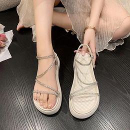 Sandals 2023 Korean Version Of Summer Rhinester Flat With Transparent Soft Bottom All Match Student Large Size Women Shoes