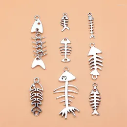 Charms 8Pcs/Lot Antique Silver Color Alloy Fish Bone Pendant For Jewelry Making DIY Findings