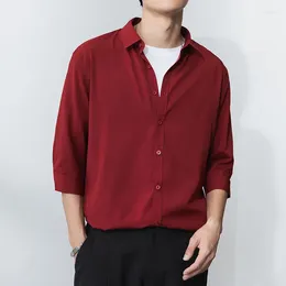 Men's Casual Shirts Boys Spring Long Sleeve Button Shirt Plus Size Mens Fashion White Wine Red Retro Dress Thin Men Office Wear 3xl 4xl