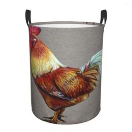 Laundry Bags Waterproof Storage Bag Rooster Drawing Vintage Household Dirty Basket Folding Bucket Clothes Toys Organizer