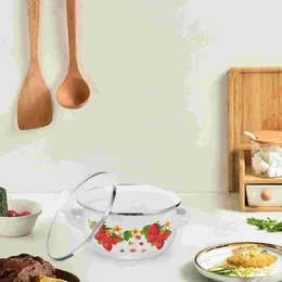 Double Boilers Kitchen Enamel Stockpot Lid Retro Flower Stew Bean Cooking Pot Vintage Soup Handles Nonstick Cookware