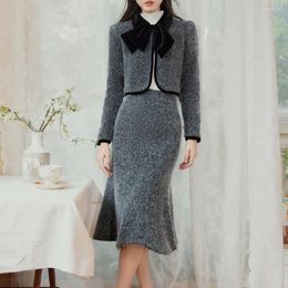 Two Piece Dress Autumn Women Fashion Sets Cardigan Short Coats Top Heigh Waist Mid Pencil Fishtail SKirt Solid Suits