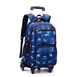 With 26 Wheels Kid Boys Schoolbag Girls Trolley Teens School Backpack Removable Children Bags Luggage Wheeled Book Bag 231229