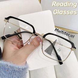 Sunglasses Anti Blue Light Dual Use For Far And Near Metal Square Progressive Multifocus Presbyopia Glasses High-definition Reading