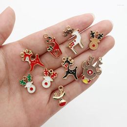 Charms 10PCSChristmas Alloy Jewellery Diy Drip Oil Elk Christmas Reindeer Earrings Bracelet Keychain Pendant Handmade Charm