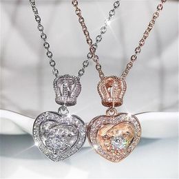 Choucong Unique Classical Jewellery Crown Pendant 925 Sterling Silver&Rose Gold Fill Round Cut White Topaz CZ Diamond Gemstones Wome302E