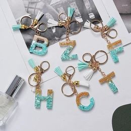 Keychains A To Z Green 26 Letter Keychain Women Wallet Charms Initial Alphabet Two Tassel Pendants Key Rings Chain Jewellery Gift