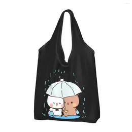 Shopping Bags Reusable Bubu And Dudu Grocery Bag Foldable Machine Washable Panda Bear Large Eco Storage Attached Pouch