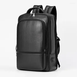 Backpack 2023 Cow Genuine Leather Men Backpacks Real Natural Student Large Computer 15.6 16 Inch Laptop Bag