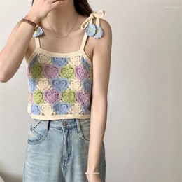 Women's Tanks Summer Sleeveless Tops Colourful Hand Crochet Embroidery Hollow Knit Vest Flowers For Women