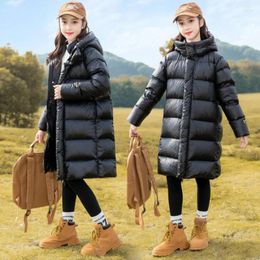 Down Coat Black Gold Jacket Girls' Winter Clothing 2023 Solid Color White Duck Children's Mid-Length Bread Hooded