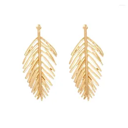 Dangle Earrings Women's Jewelry 2024 Trending Accessories Wholesale Long Silver Gold Color Alloy Metal Palm Leaf Hanging For Ladies