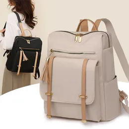 School Bags 2024 Large Capacity Simple Style Casual Women Backpack Fashionable Tassel Decoration Nylon Fabric Female Shoulder