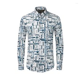 Men's Casual Shirts Arrival Autumn And Winter Products Watchband Pattern Geometric Digital Printing Cotton Slim Fashion Shirt Size M-4XL