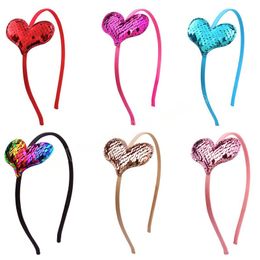 Valentine's Day Heart Headband Love Sequin Hair Hoop Glitter Heart Shaped Hair Accessories for Girls and Women Wedding Birthday