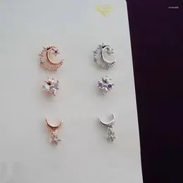 Dangle Earrings 925 Sterling Silver Sweet Korean Moon Shiny Zircon Flower Stud For Women Fashion Cute Baby Daily Wear Jewelry