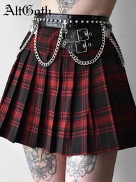 Dresses AltGoth Mall Gothic Plaid Pleated Skirt Women Punk Harajuku Streetwear High Waist Zipper Mini Skirt Y2k Emo Alt Clubwear Female