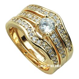 18k yellow Gold Fille engagement wedding ring sets w crystal R179 M-U303n