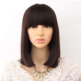 Wigs 14 inches Bob Wigs Straight Black Synthetic With Bangs For Women Medium Length Hair Heat Resistant bobo Hairstyle Cosplay wigs