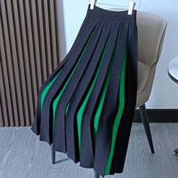 Skirts High Quality Korean Women's Office Elastic Waisted Skirt Autumn Winter Thick Wool Knitted Large Swing Long Pleated