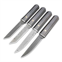 Raven Japanese Tanto Damascus Steel Fixed Blade Knife Ebony Handle Camping Hunting Knives