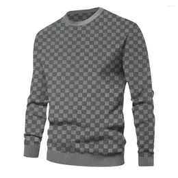 Men's Sweaters Elastic Base Layer Top Chequered Pattern Long Sleeve Pullover With Cuff Soft Fabric Fall Spring Casual For Men