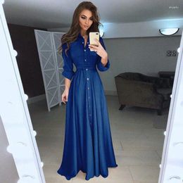 Casual Dresses Solid Maxi Dress Women's Summer Prom Evening Party Shirt Fashion Button Long Sleeve Single Breasted 2023