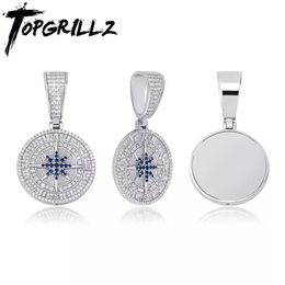 Pendant Necklaces TOPGRILLZ Hip Hop Compass Pendant Iced Out Cubic Zirconia With Tennis Chain Fashion Jewellery Gift For Men Women 2230p