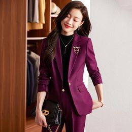 Women's Two Piece Pants Purplish Red Suit Coat Autumn 2023 High Sense Temperament Style Professional Tailored Overalls