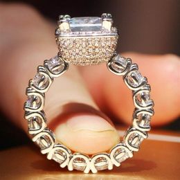 Real Solid 925 Sterling silver Gemstone Rings for Women Luxury Square 3 Carat Diamond Engagement Wedding Ring fine topaz Jewelry260V