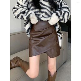 Skirts Autumn Winter Mini Pu Leather For Women Fashion High Waist Irregular Hip Wrap Streetwear Oversize S-5XL Skirt